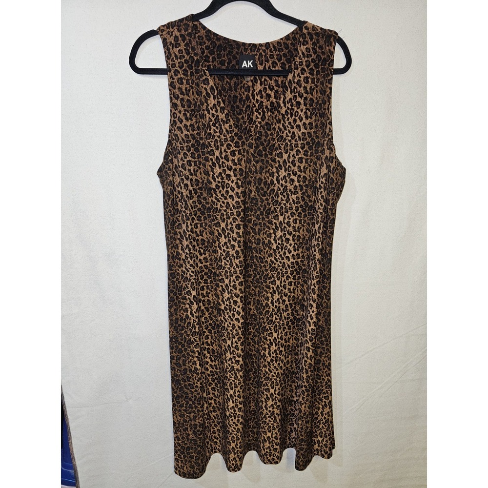 AK Ann Klein Leapord Print Sleeveless Dress Women's Size 16 Midi